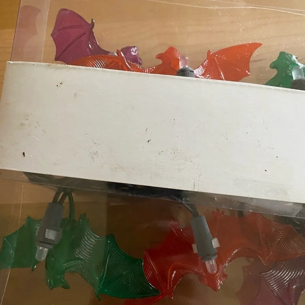 Kurt Adler UL 10 Orange Purple Green Bat Icicle String Halloween Light Set